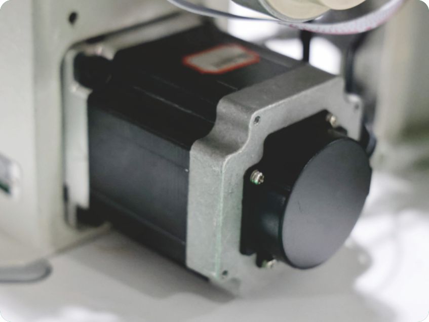 Stepper motor control for presser foot lifting and stitch length adjustment